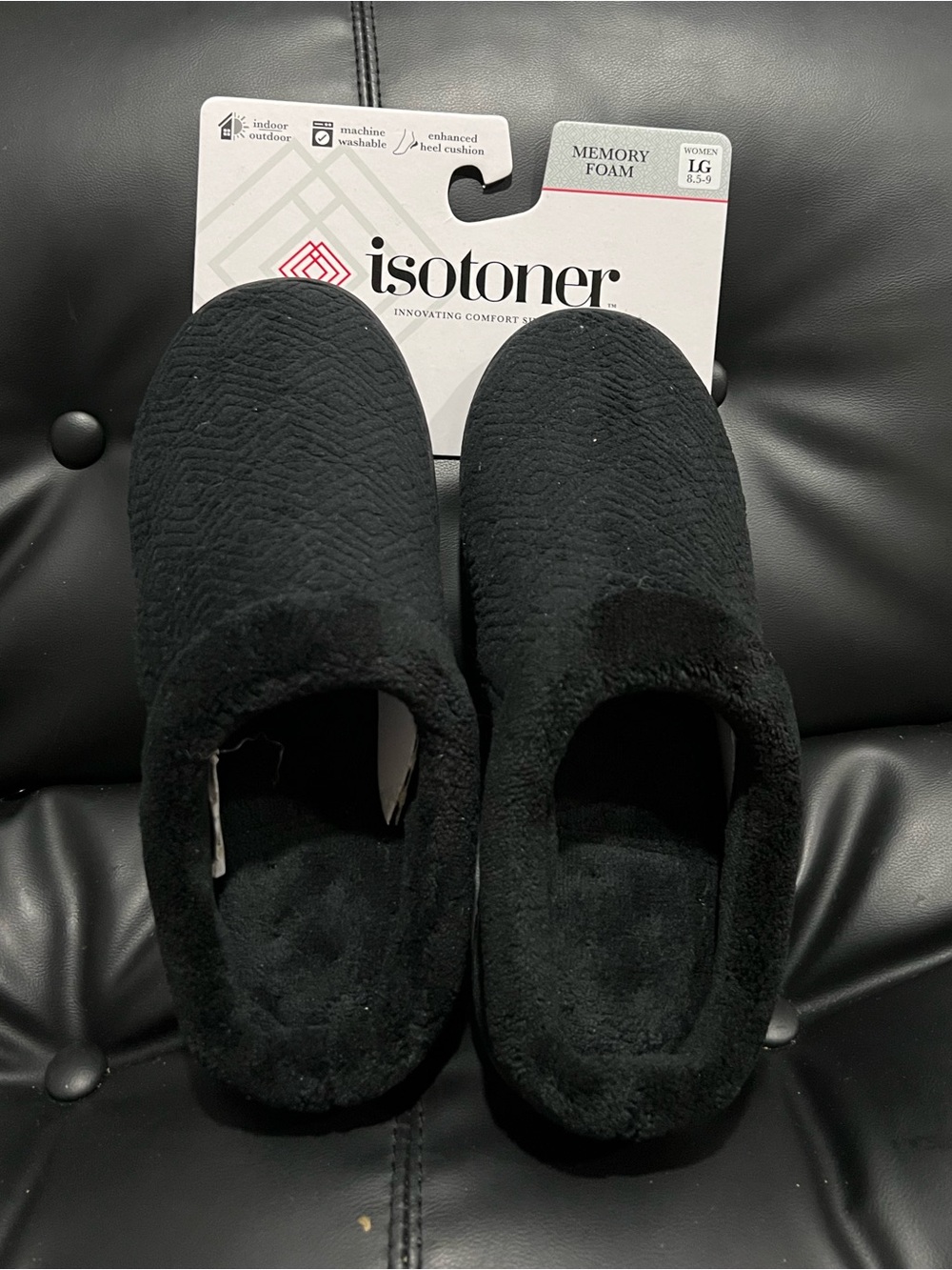 isotoner Women’s Black Plush Memory Foam Slippers